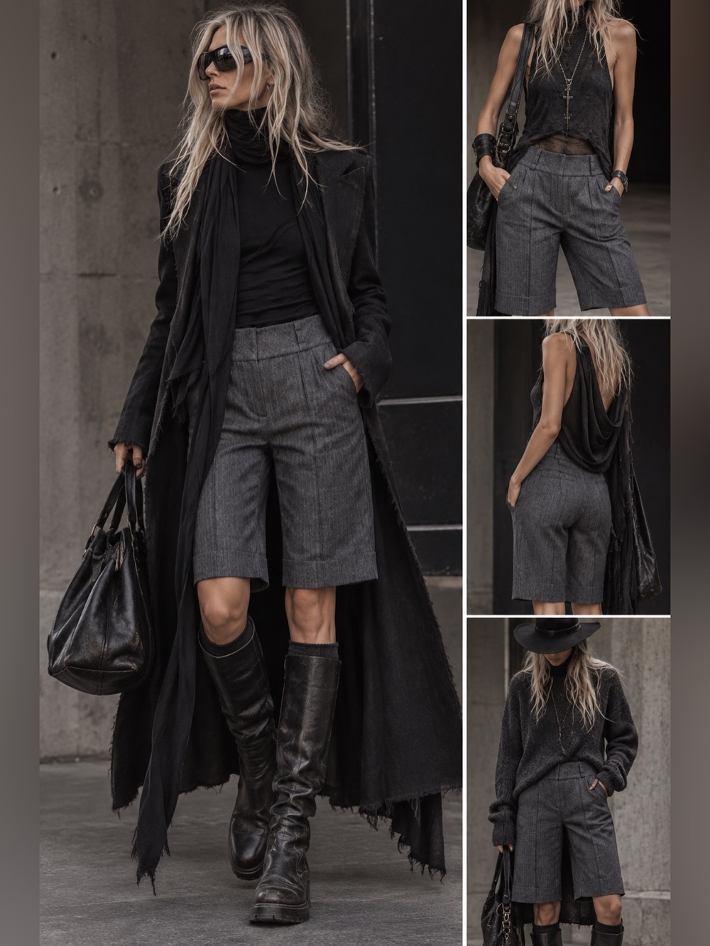 Bebe Gray Pinstripe Cropped Jort Trousers shorts